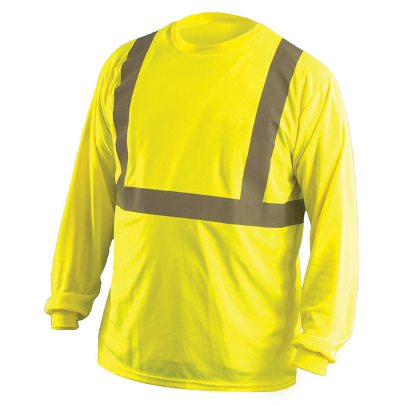 Occunomix Class 2 Hi Vis Moisture Wicking Birdseye Long Sleeve T Shirt LUX-LSET2B Yellow Front